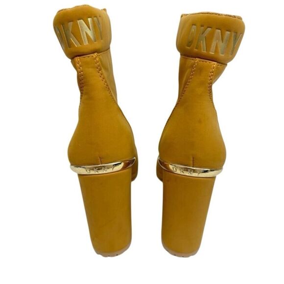 DKNY Booties Size 7.5 Gold Tone Chunky Heel Platform Sole Front Zip Boots - Picture 5 of 9